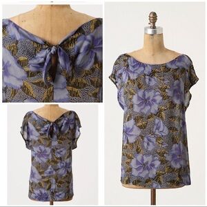 EUC Odille Alyogyne Hibiscus Floral Rayon Blouse 6​​​​​​